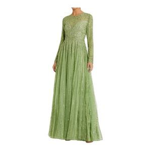 Mac Duggal Sage Green Sequin Gown | Long Sleeve A-Line Formal Dress | NWT